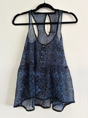 Brand New Sheer Navy Blue Patterned Sleeveless Tank Top
